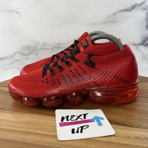 Nike Red and Black Women's Air VaporMax Flyknit Athletic Shoes